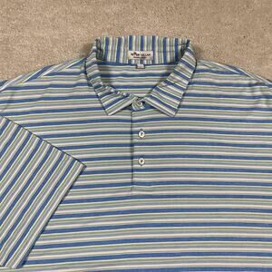 Peter Millar Polo Shirt Mens 2XL Blue Green Striped Summer Comfort Golf Summer